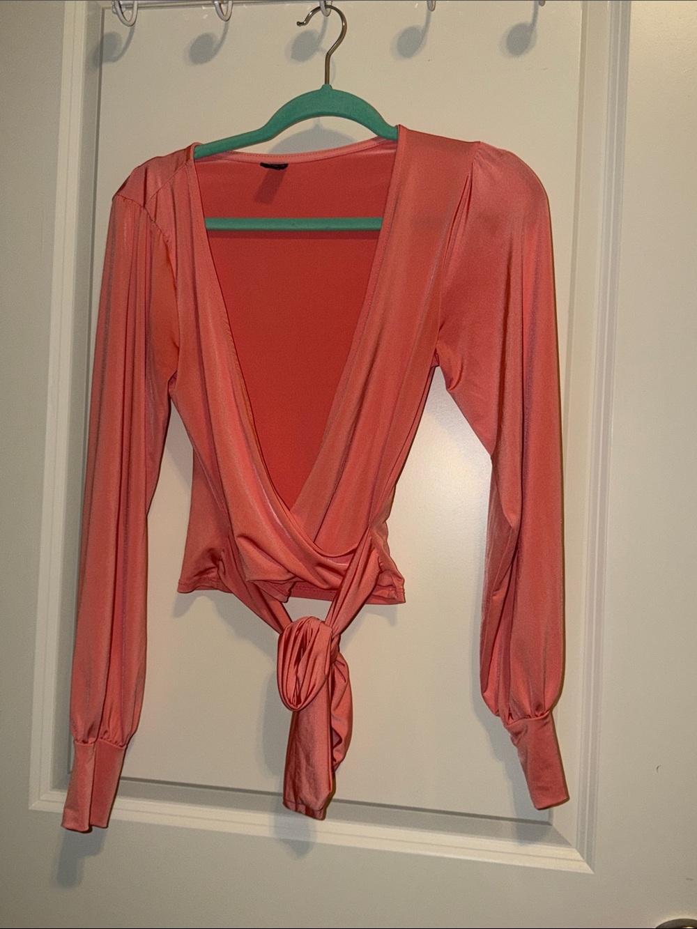 Windsor Coral Wrap Tie-Front Long Sleeve Blouse